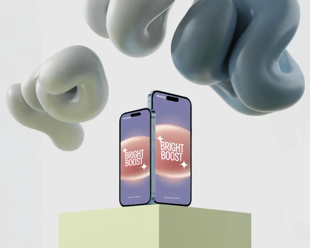 iphone 16 and pro mockup standing