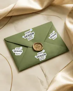 luxury wax seal sticker on minimalist envelope for elegant invitations and custom sticker mockup
