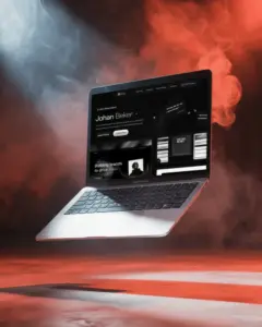 macbook m1 air mockup floating  and showing framer website