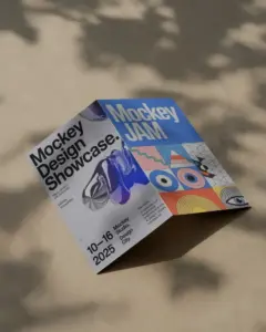 realistic paper flyer mockup with folded edges and natural light shadow