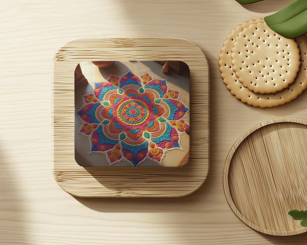 coaster stack on wooden tray with cookies