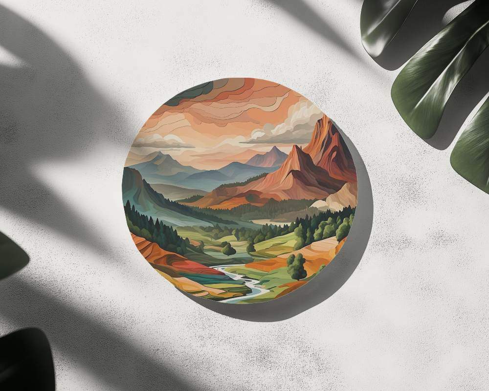round coaster in soft light with leaves shadow