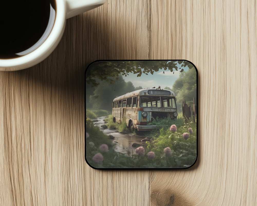 square coaster with coffee mug on light wooden table