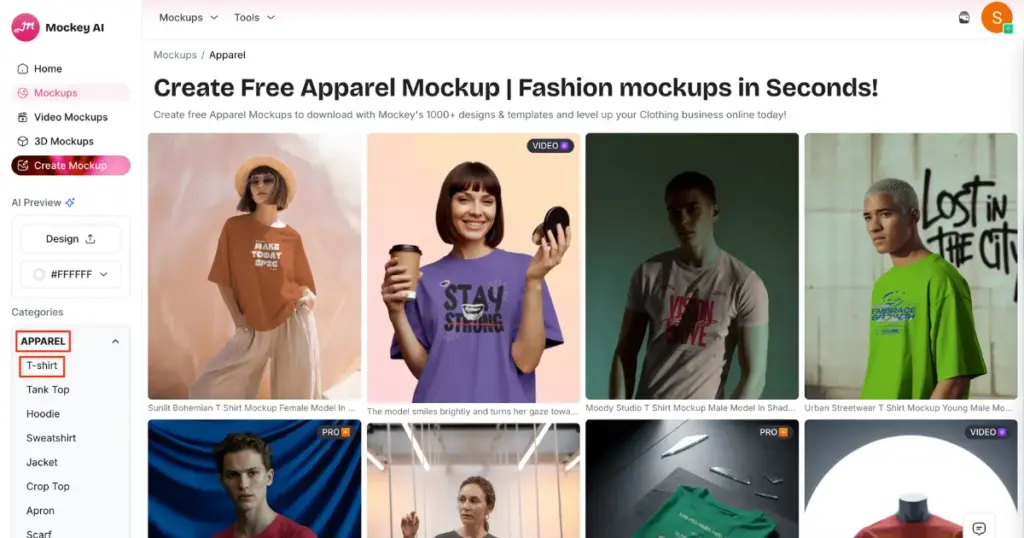 pick t-shirt to create digital mockups
