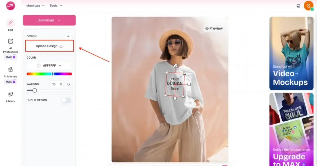 upload design on t-shirt