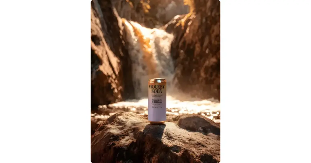 a can placed near a waterfall