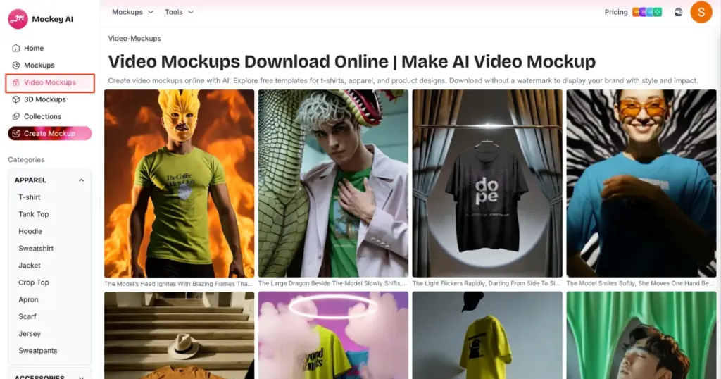 click the video mockups section