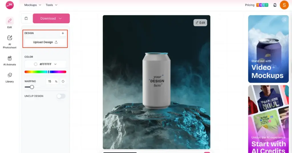 design upload to a can template