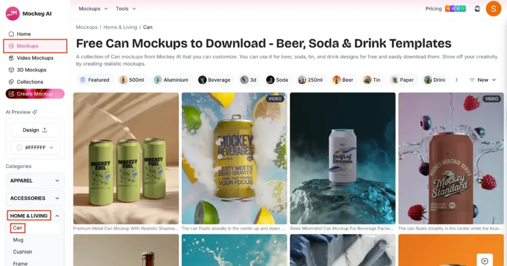 select can from home and living for mockups