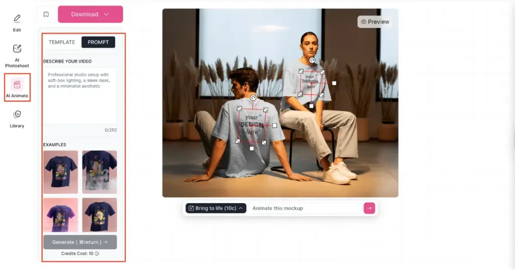 ai anime tool to convert static mockup into a video