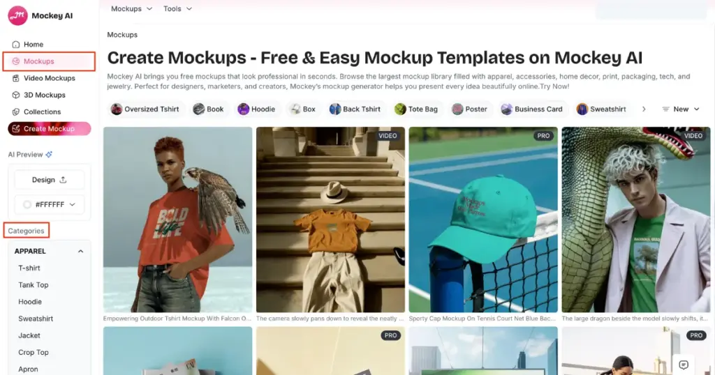 select a product from categories in mockups