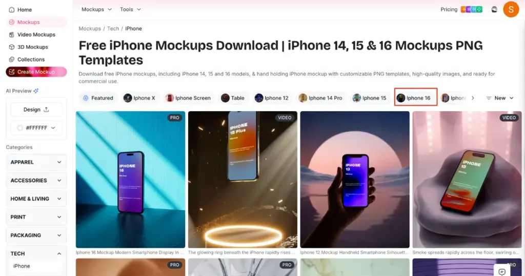 select iphone 16 to create mockup without photoshop