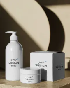sleek modern set cosmetic mockup packaging with pump bottle container and box display