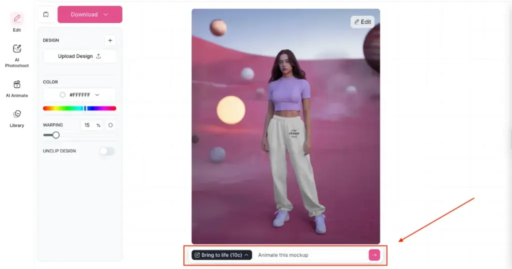 use bring to life option for animated mockups