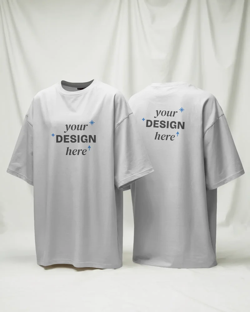 minimal dual view tshirt mockup front and back oversized tees on draped studio background