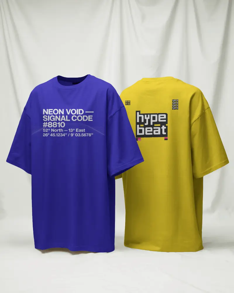 minimal dual view tshirt mockup front and back oversized tees on draped studio background