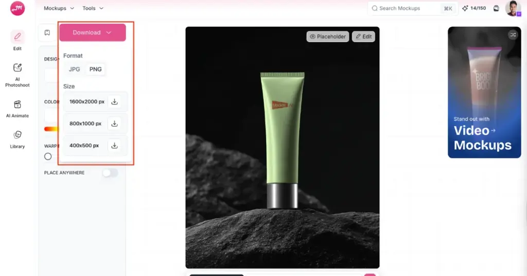 click download to save tube mockup