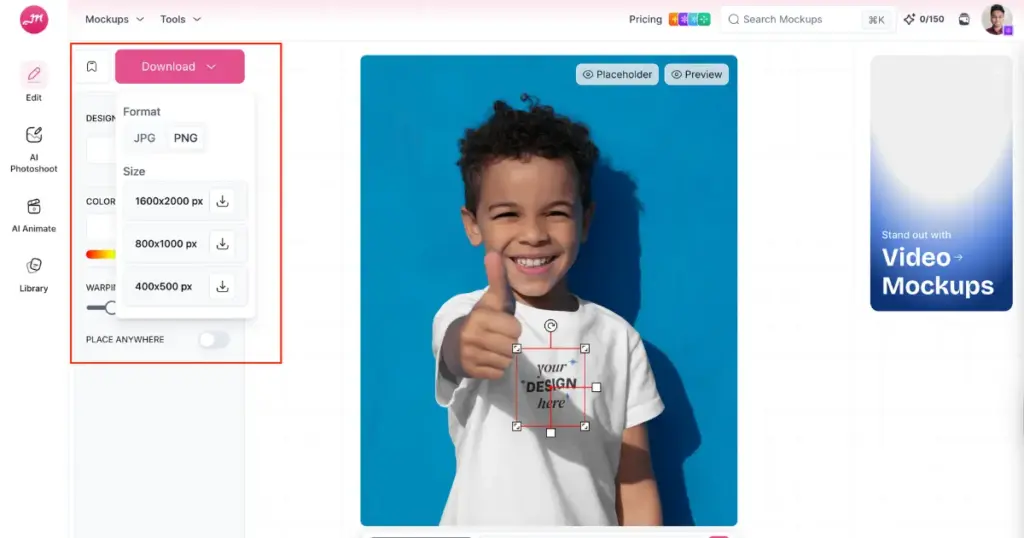 download after creating the baby clothing mockup