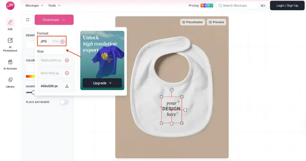 jpg format in free plan