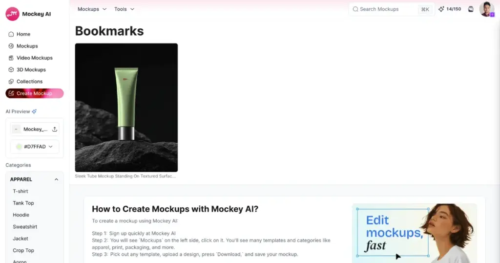use mockey.ai's bookmark feature