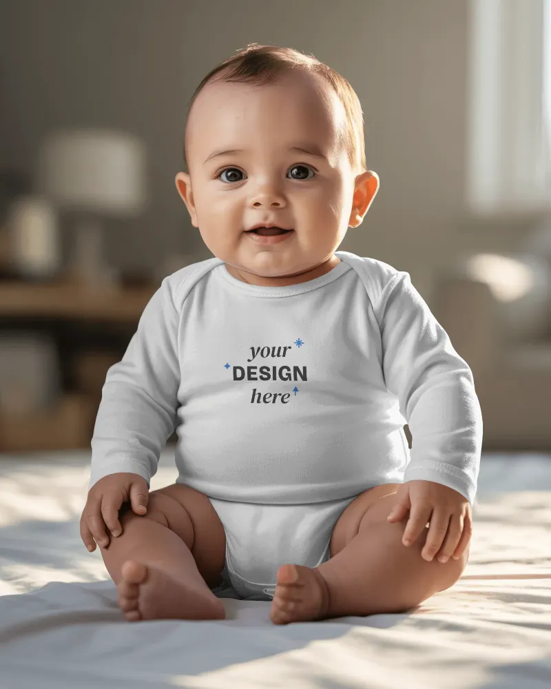 baby onesie mockup smiling infant