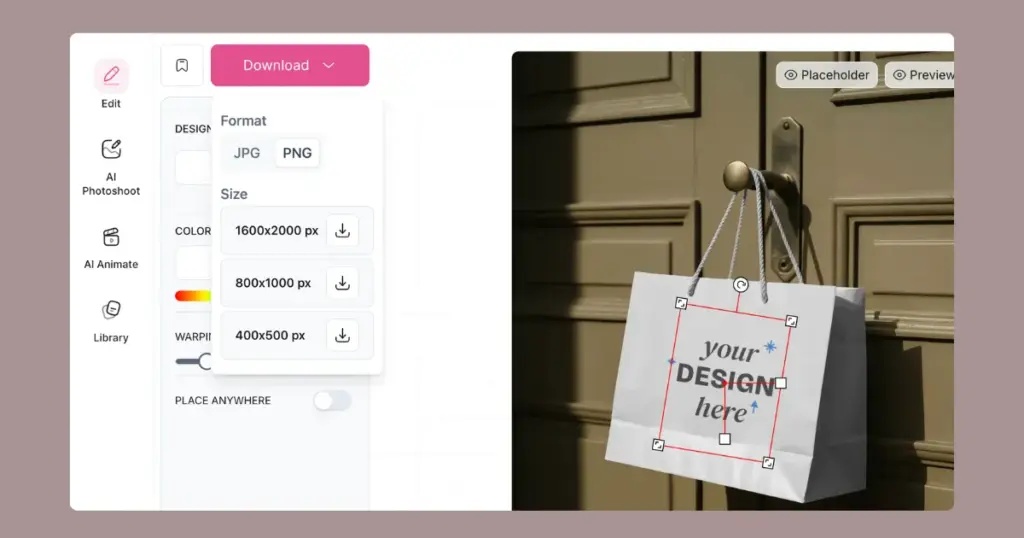 download paper bag mockup as png