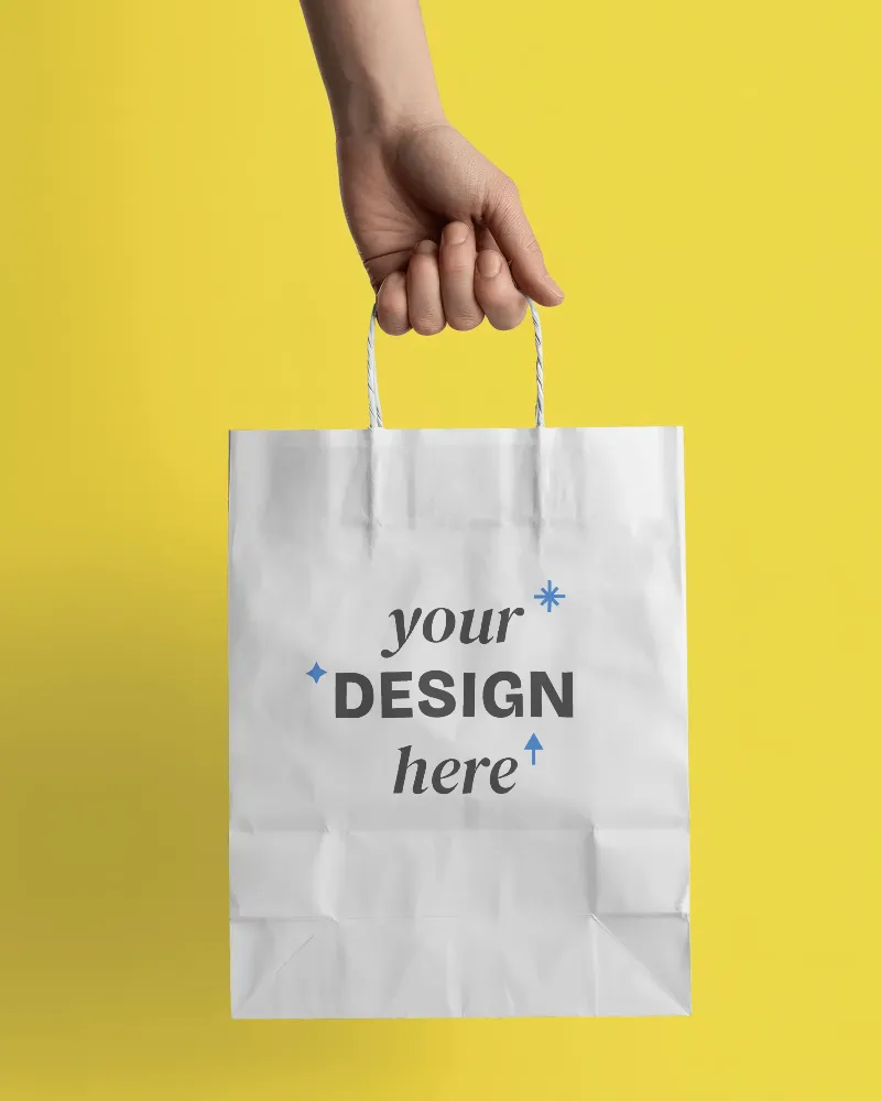 eco paper bag mockup with hand holding