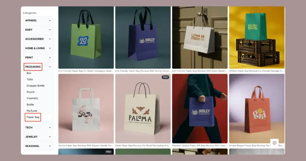 find paper bag in packaging section