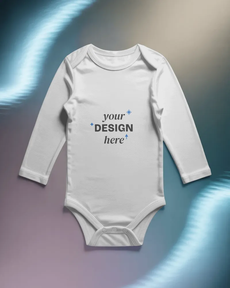 flat lay baby onesie mockup long sleeve