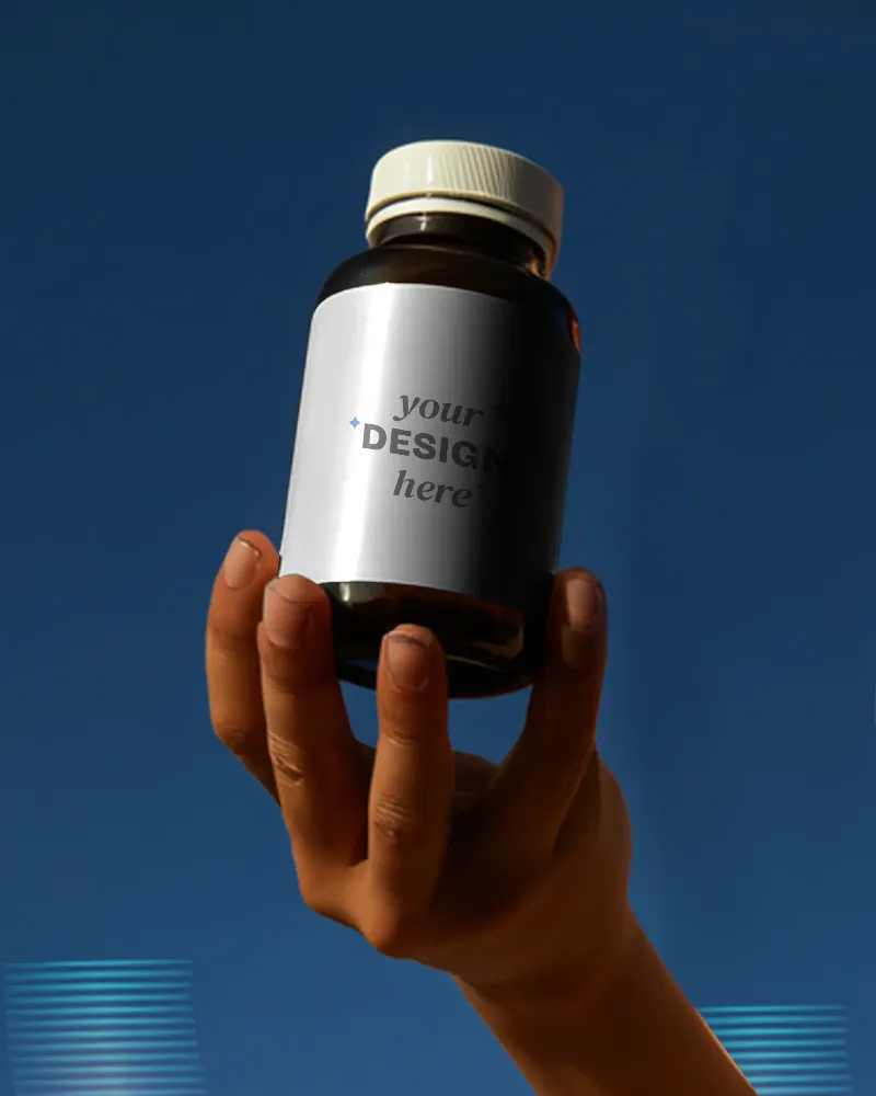 hand holding Pill Bottle Mockup