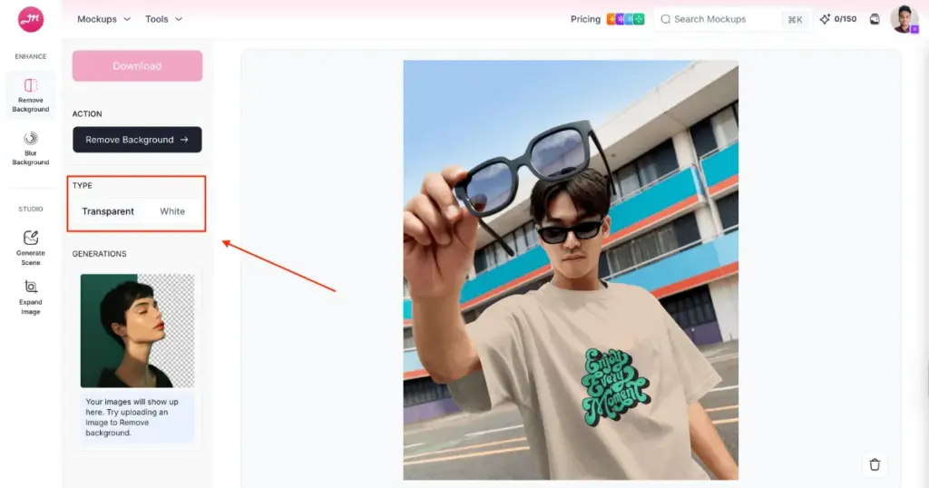 select type for transparent or white background