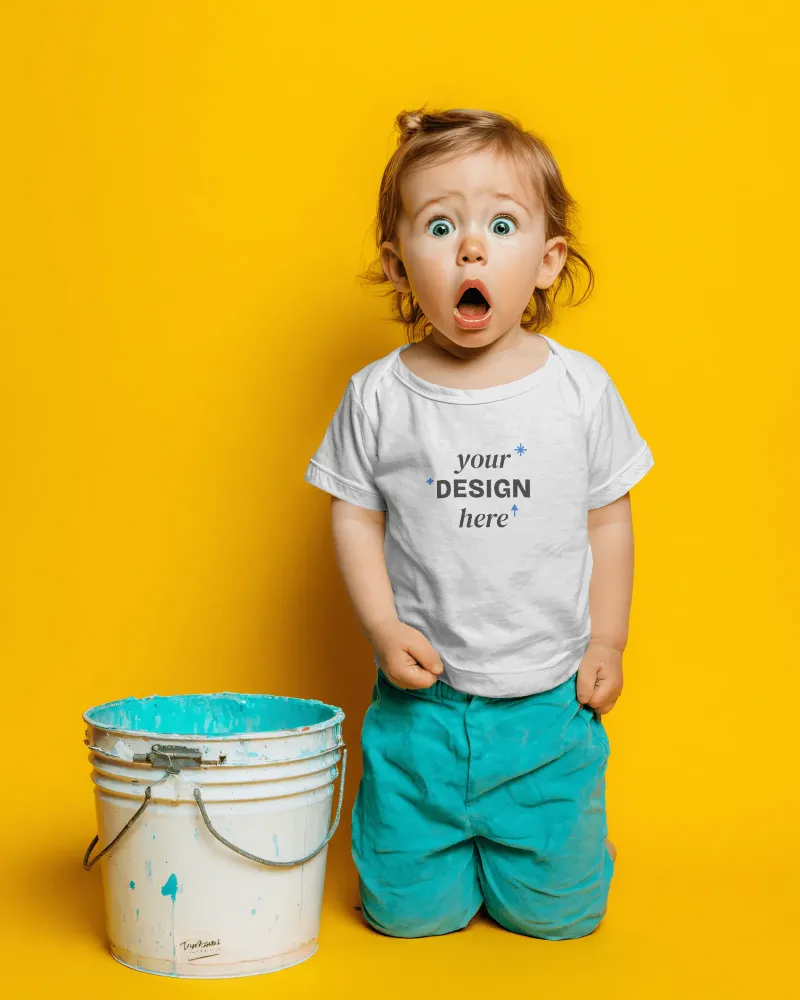 toddler model wearing basic baby tee mockup