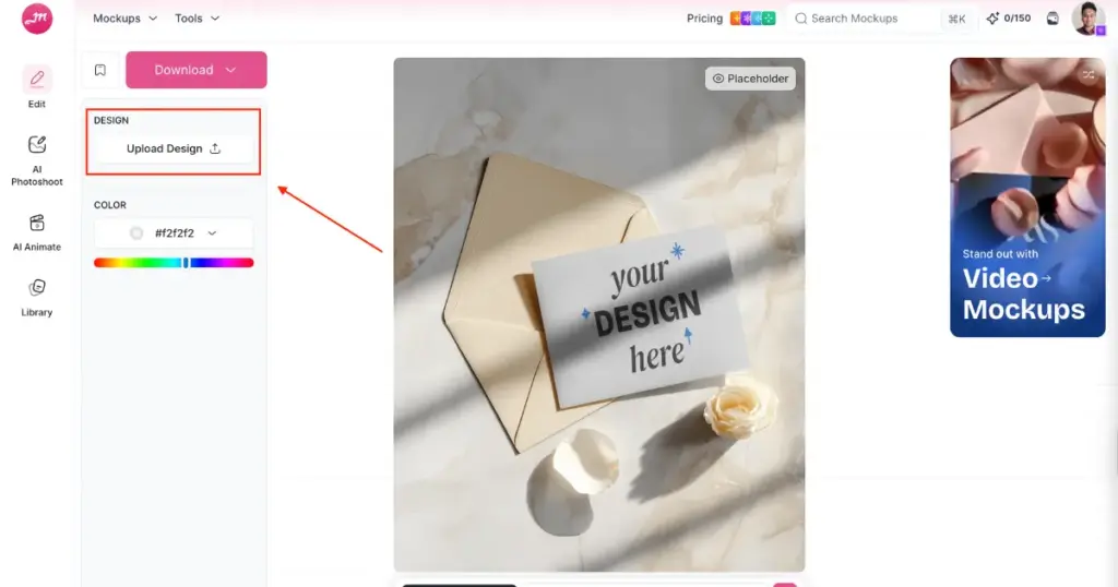 upload design to invitation card mockup template