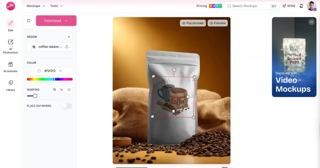 upload design to pouch template