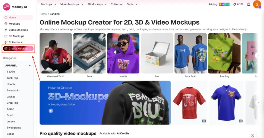 click create mockup to begin
