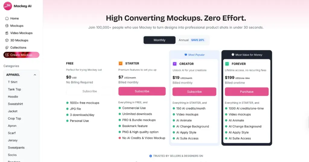 mockey ai affordable pricing plan