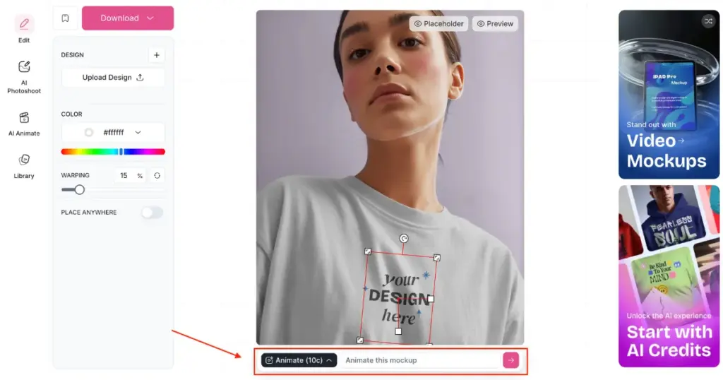 mockup animation with prompt feature in mockey