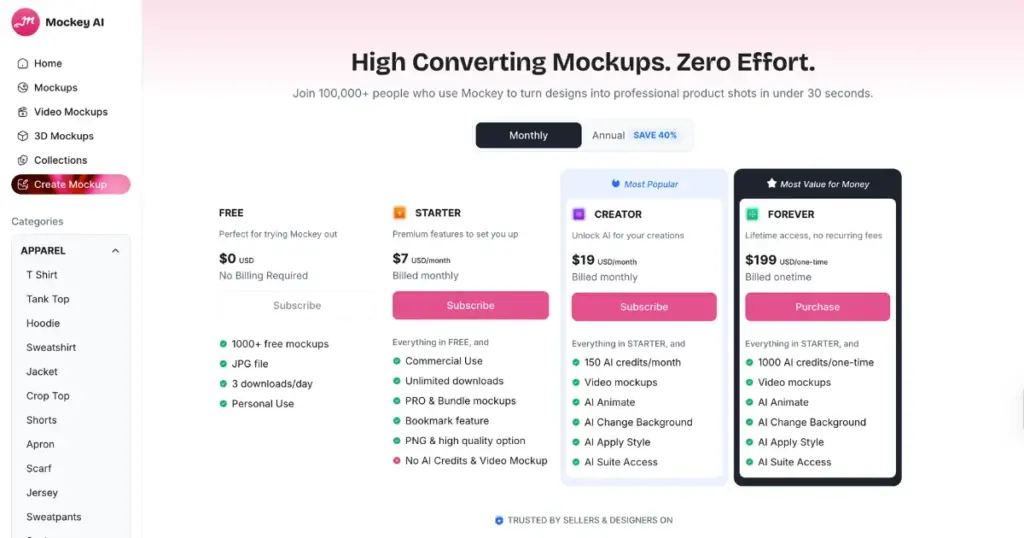 paid plan of mockey ai
