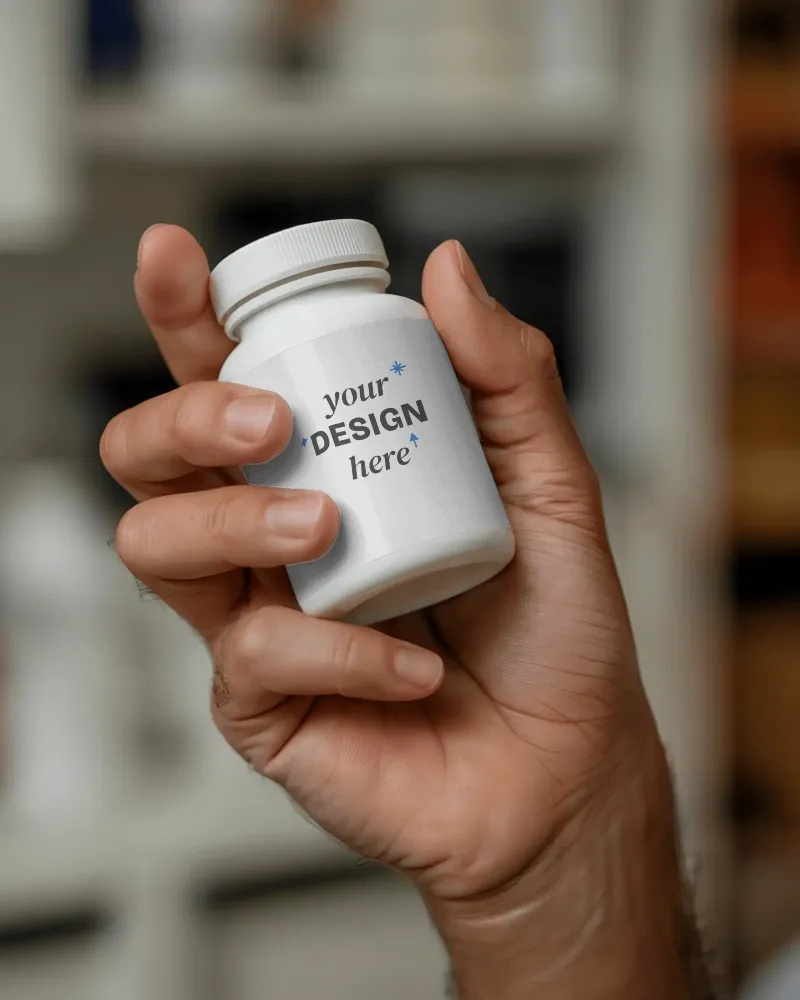 small plastic pill bottle mockup smooth label mockup