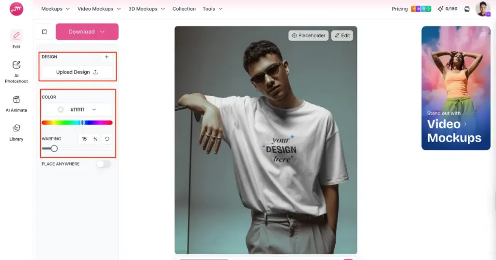upload design and edit after selecting a product template