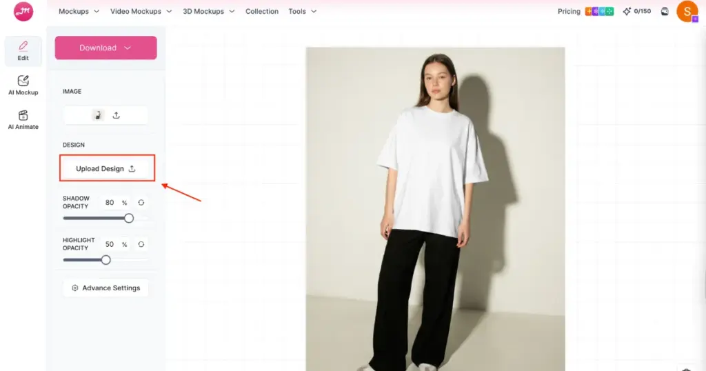 upload design to the product for creating custom mockup