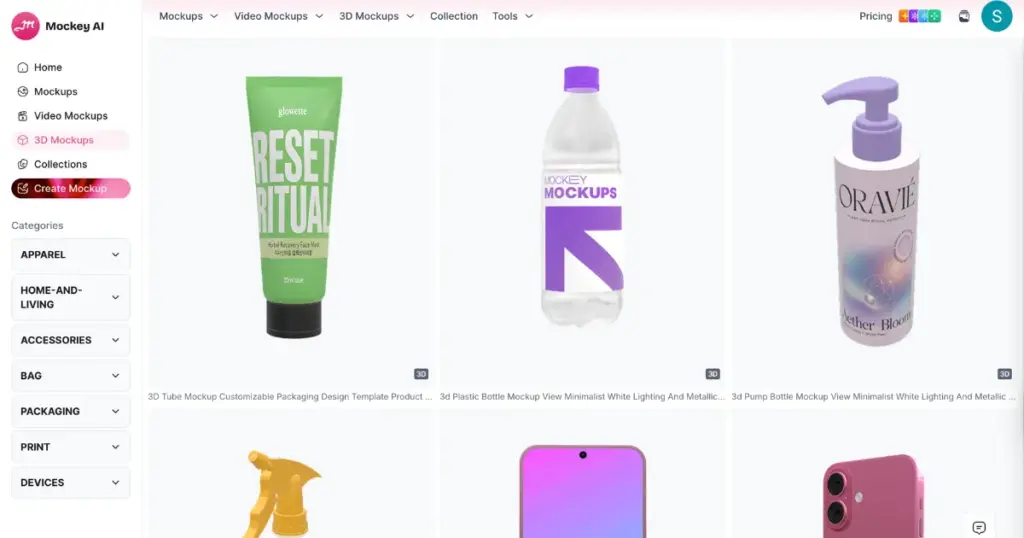 3d mockup templates in mockey