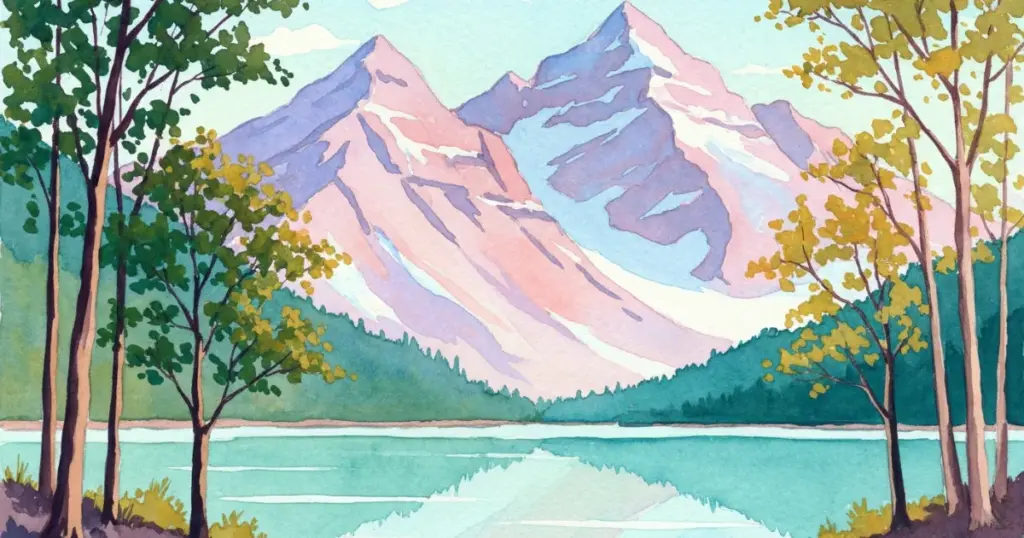 a colorful watercolor painting of mountains