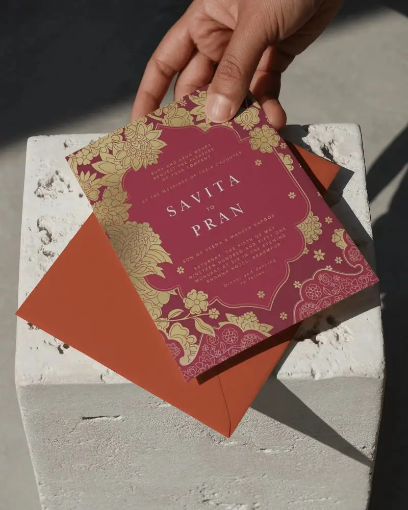 elegant blank wedding invitation card mockup with envelope in natural light