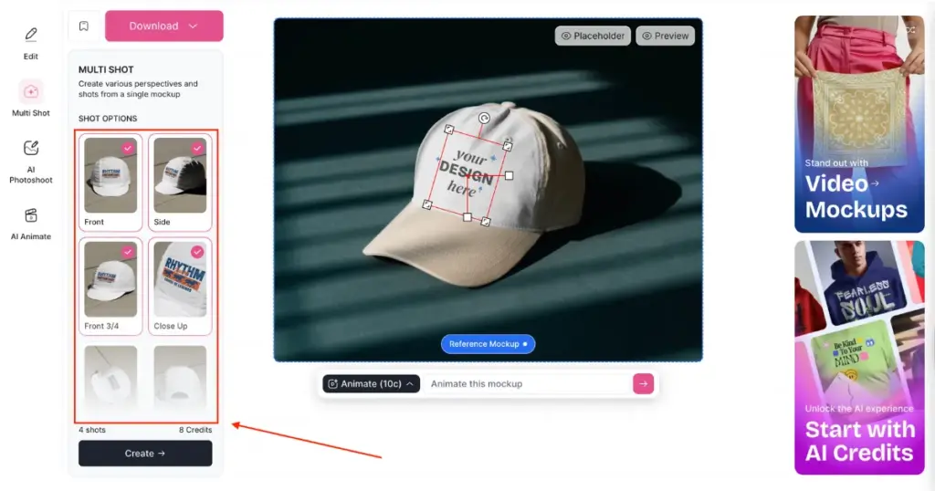 multi shot feature in mockey ai