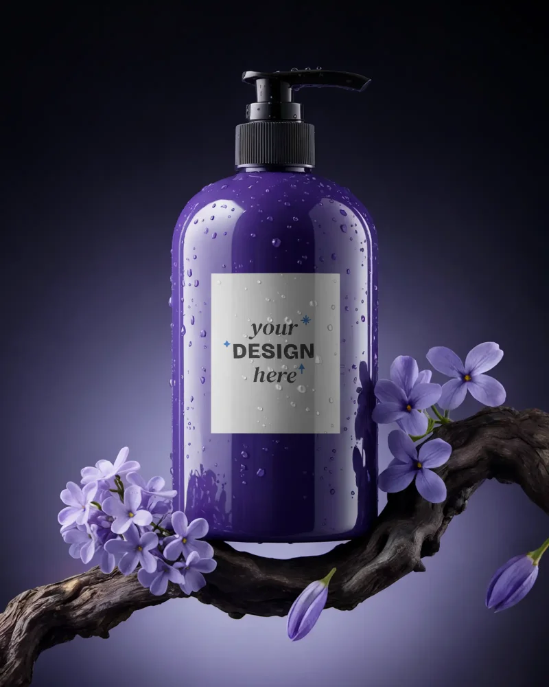 shampoo bottle mockup with floral elements perfect for luxury beauty brand display 