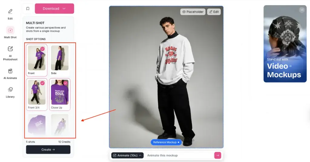 use multi-shot feature in mockey ai mockup generator