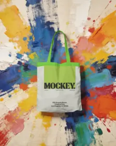 eco friendly reusable tote bag mockup flat lay textile shopping bag design template