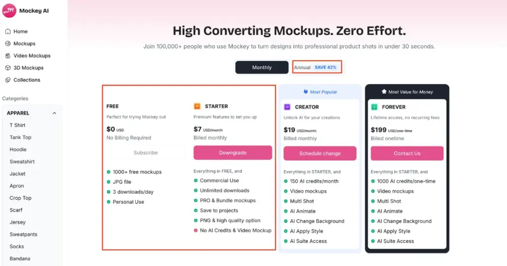 mockey ai pricing option