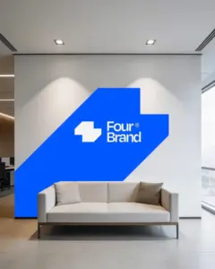 modern minimalist office wall logo mockup with sofa and spacious design lighting